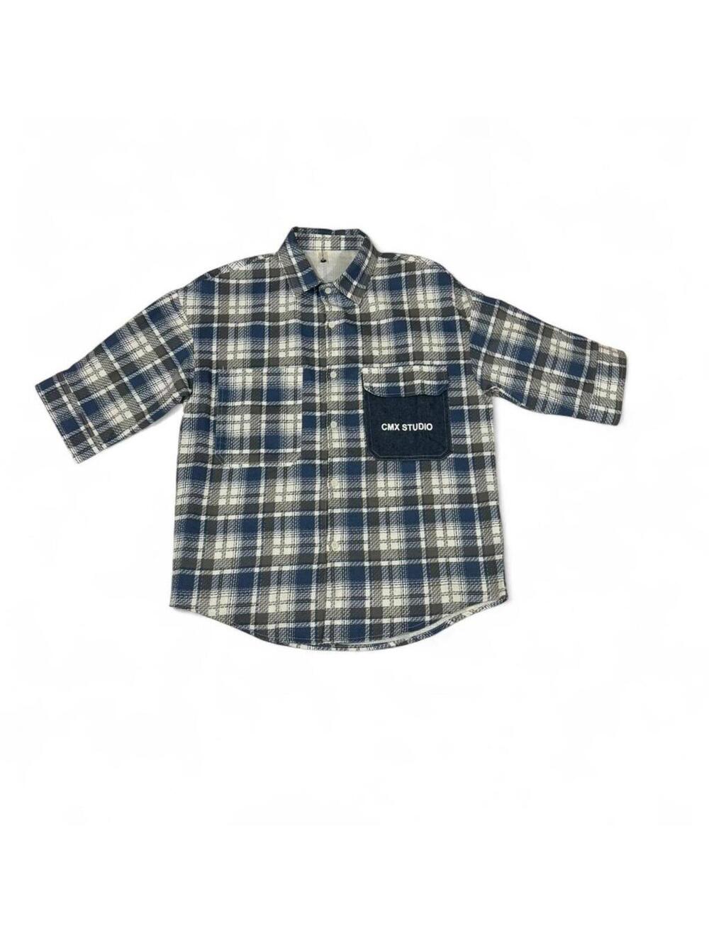 CMX Studio blue plaid button up shirt